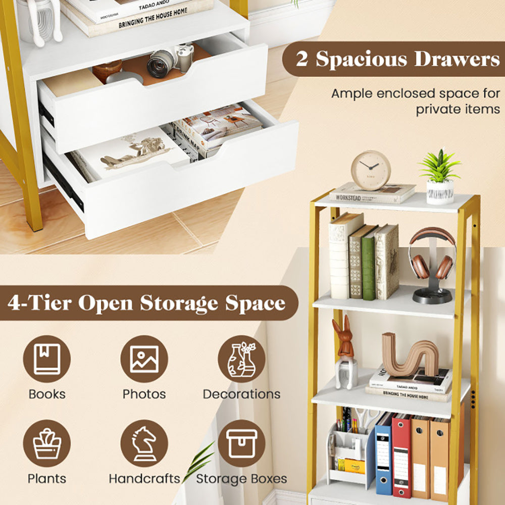 4-Tier Ladder Shelf With 2 Drawers