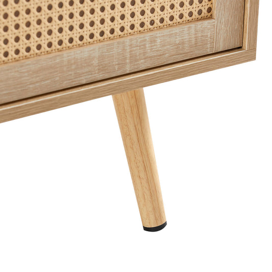 41.34 Inch Rattan Coffee Table, Sliding Door For Storage, Solid Wood Legs, Modern Living Room Table, Natural