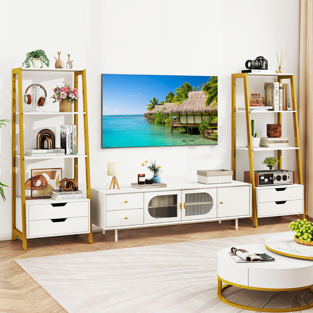 4-Tier Ladder Shelf With 2 Drawers