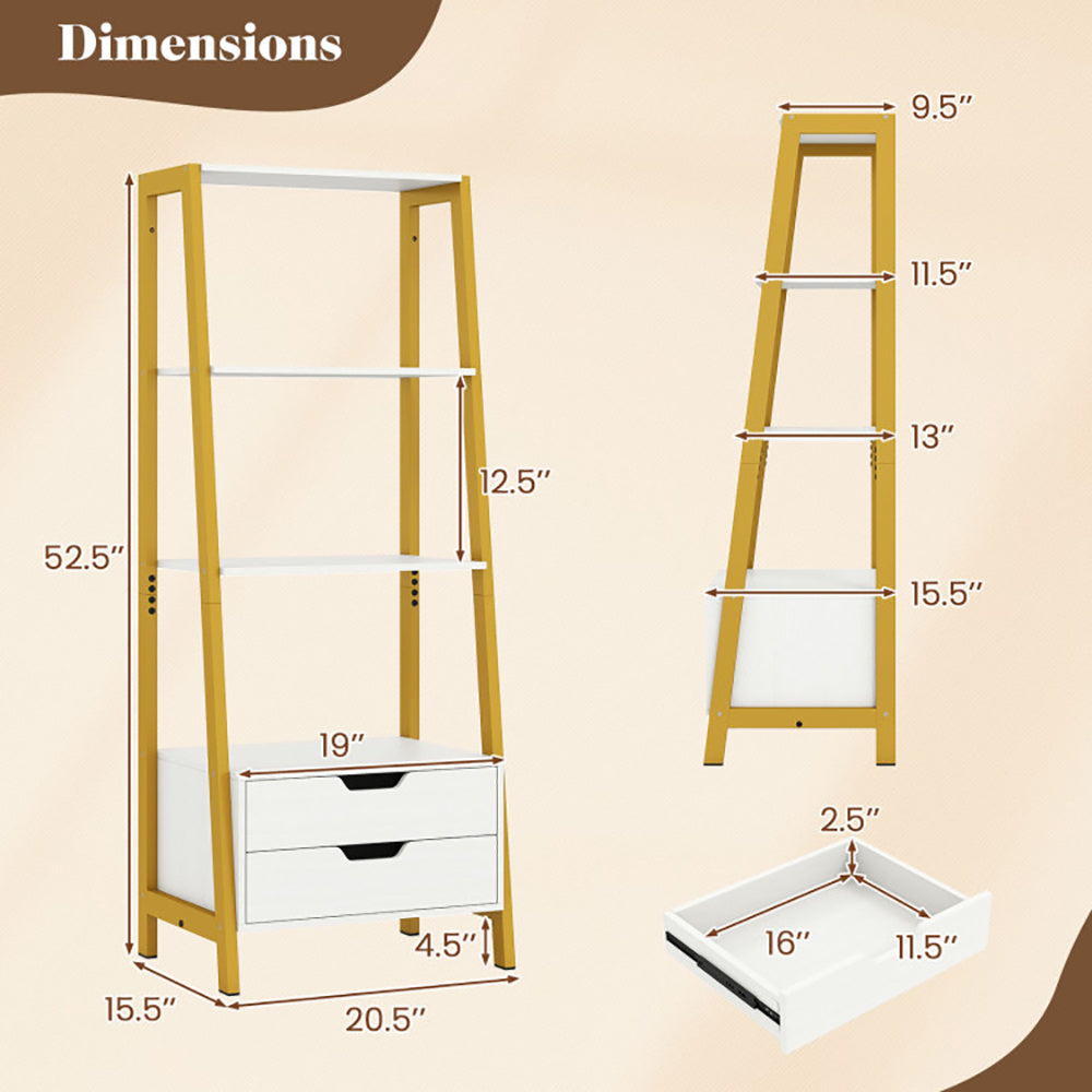 4-Tier Ladder Shelf With 2 Drawers