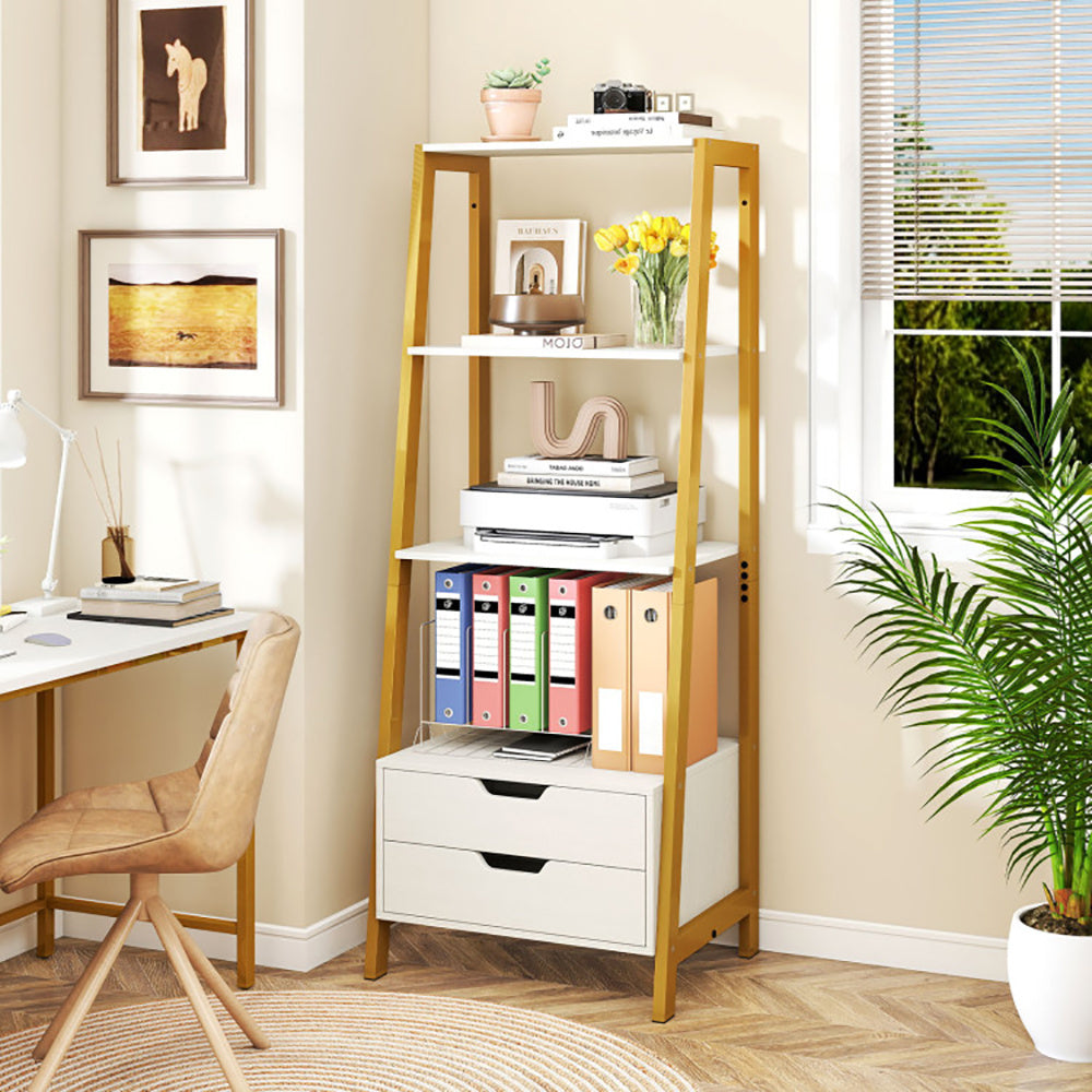 4-Tier Ladder Shelf With 2 Drawers