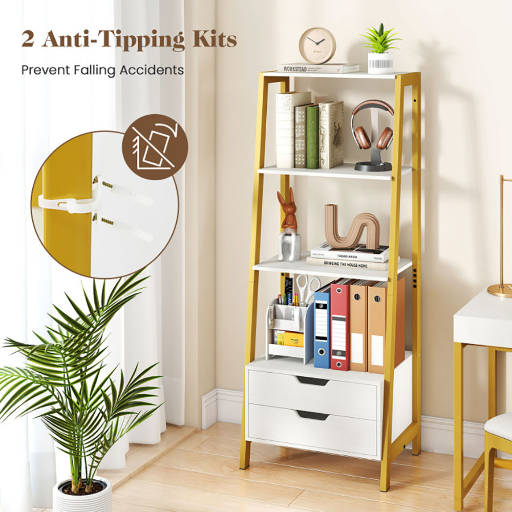 4-Tier Ladder Shelf With 2 Drawers