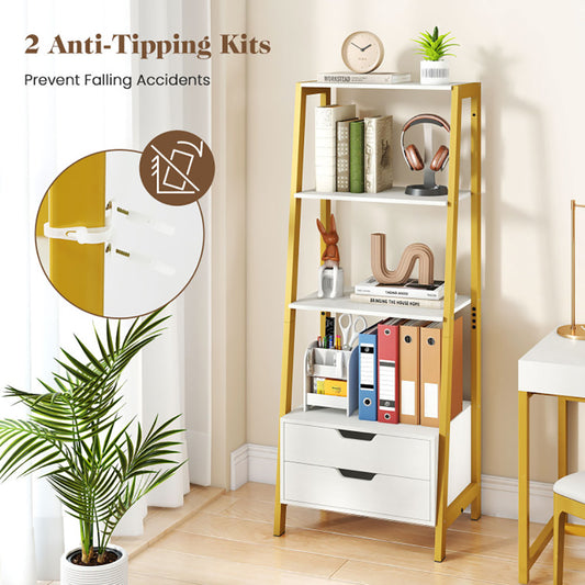 4-Tier Ladder Shelf With 2 Drawers