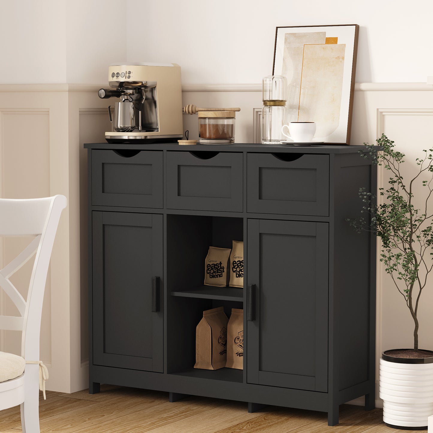 Storage Cabinet With Drawers And Shelves - Black