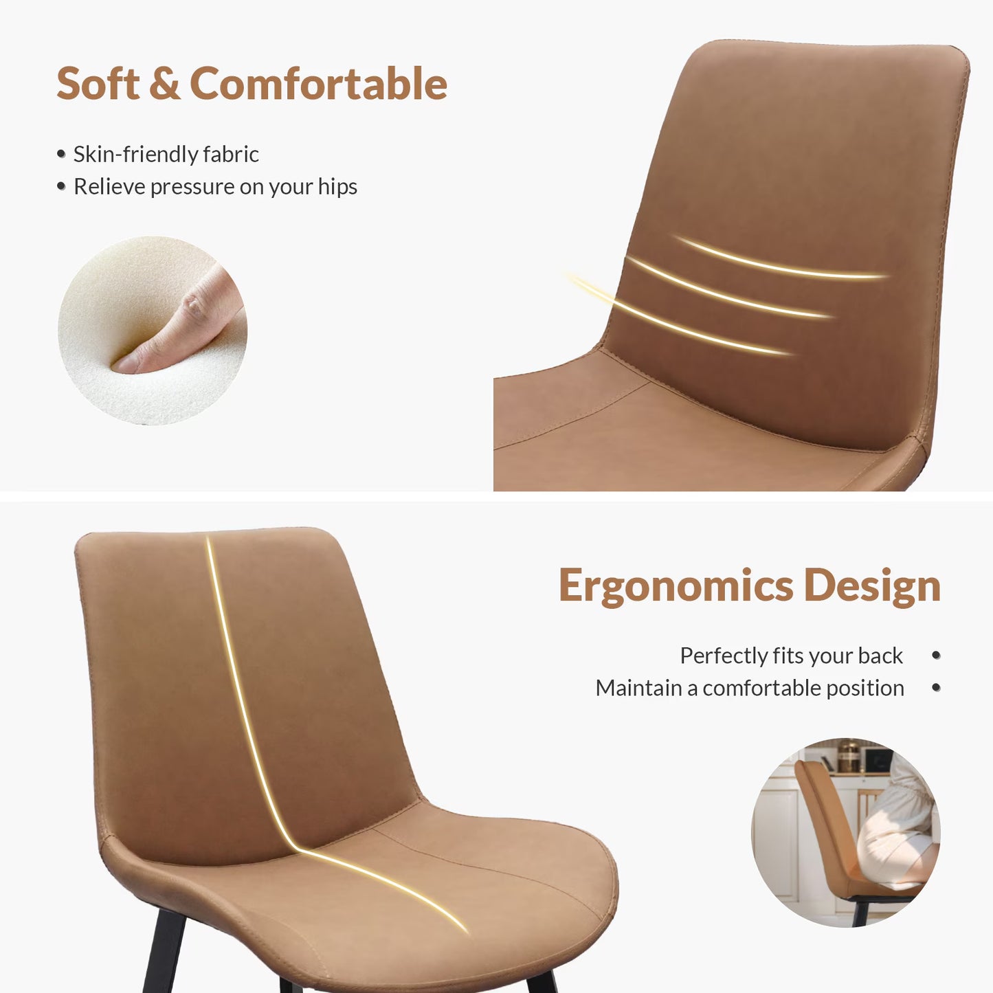 Modern Light Brown Dining Chairs with Metal Legs (Set of 4)