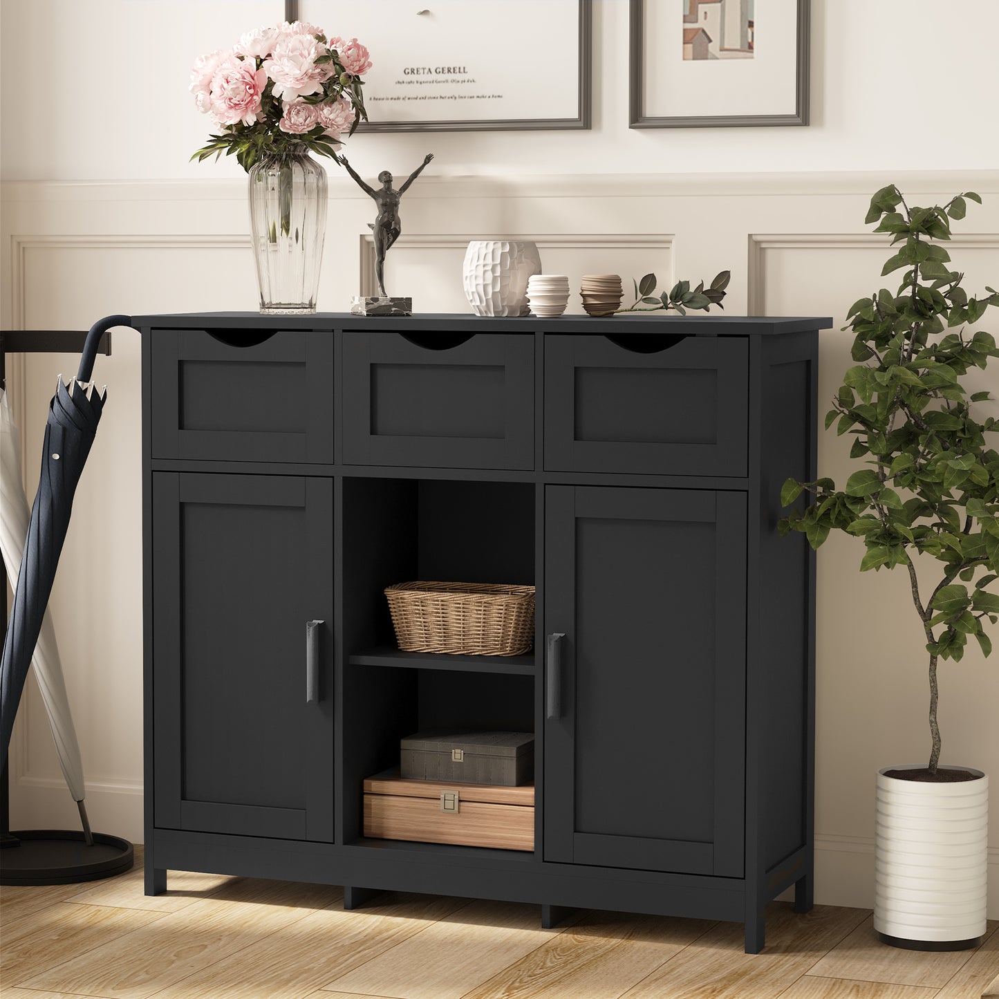 Storage Cabinet With Drawers And Shelves - Black