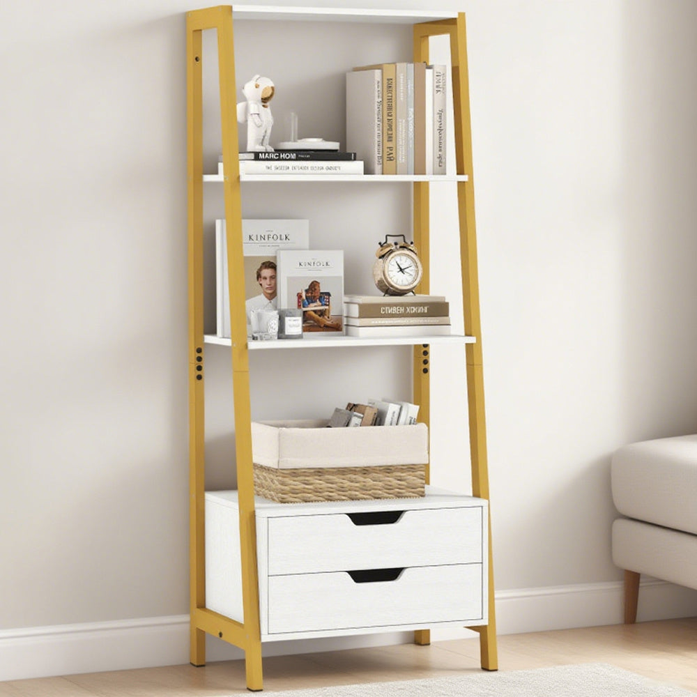4-Tier Ladder Shelf With 2 Drawers