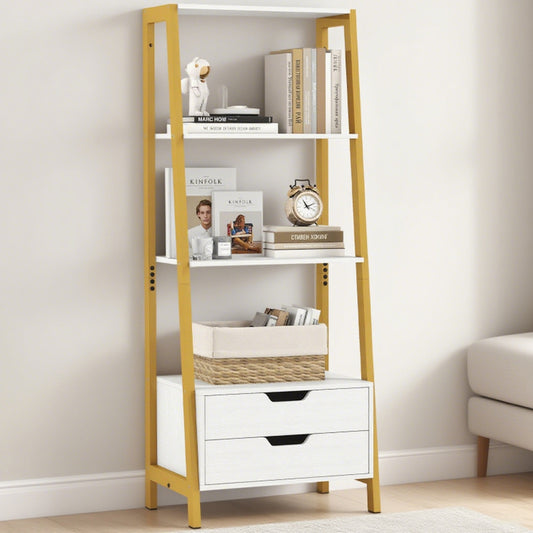 4-Tier Ladder Shelf With 2 Drawers