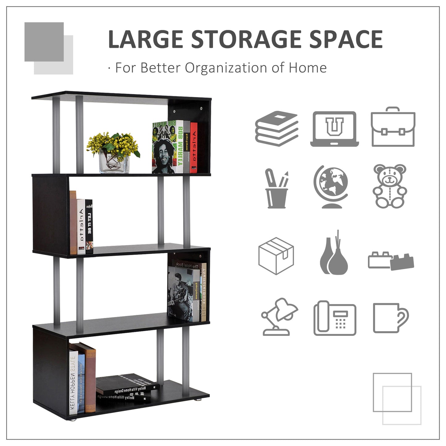 5-Tier Bookcase Storage Shelf- Black