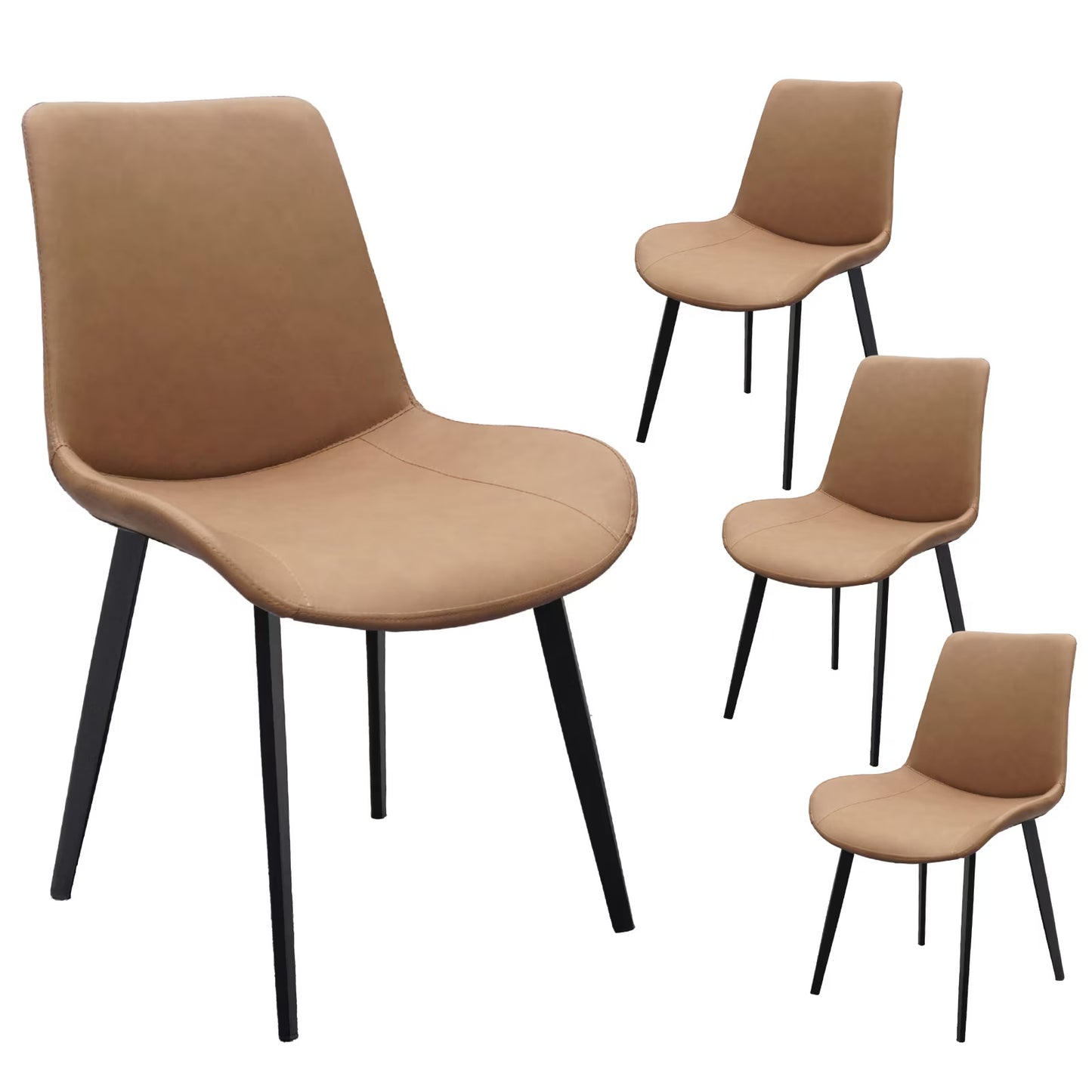 Modern Light Brown Dining Chairs with Metal Legs (Set of 4)