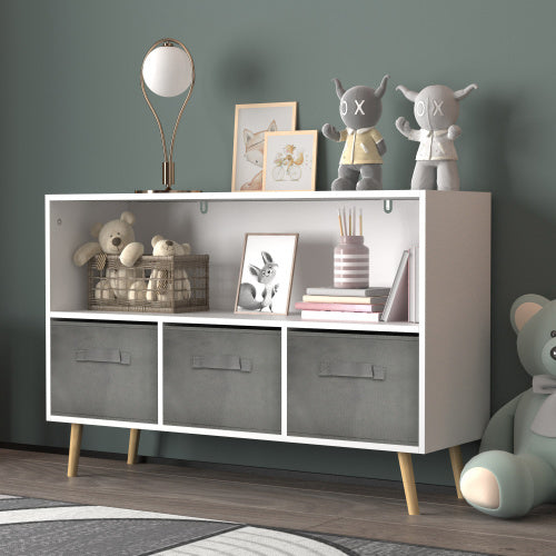 Fiberboard Children's Bookshelf With Foldable Fabric Drawers