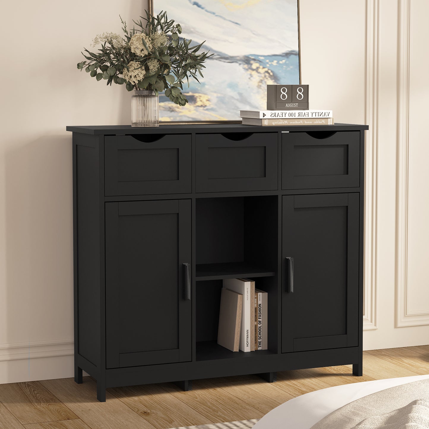 Storage Cabinet With Drawers And Shelves - Black