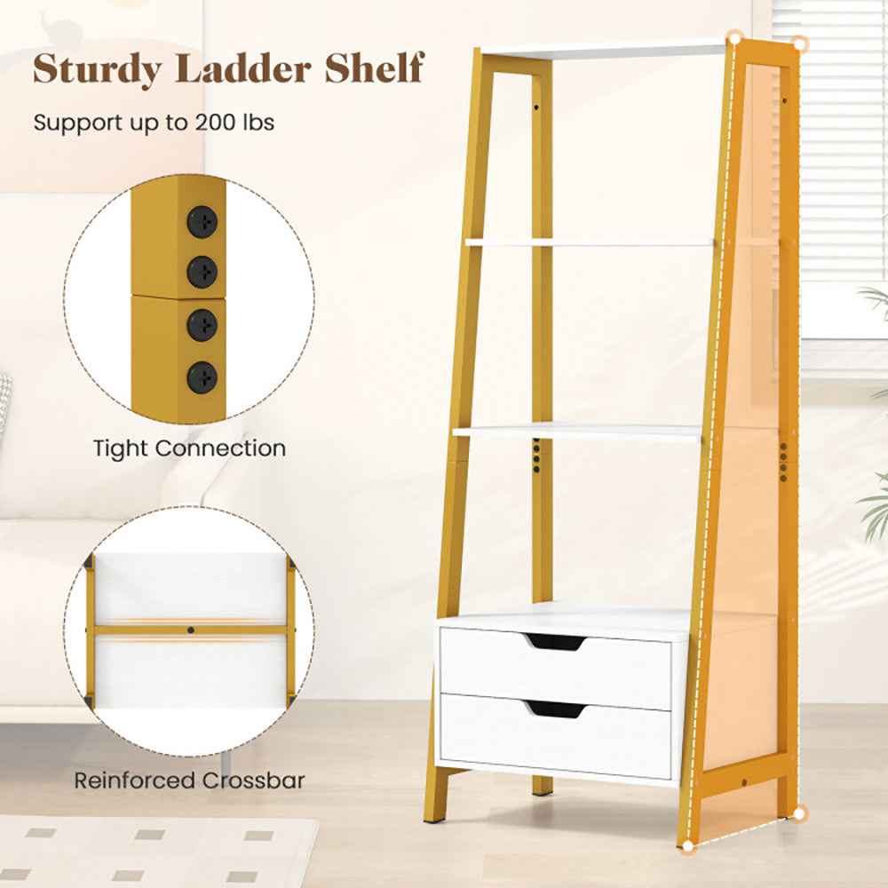 4-Tier Ladder Shelf With 2 Drawers