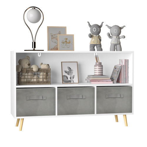 Fiberboard Children's Bookshelf With Foldable Fabric Drawers