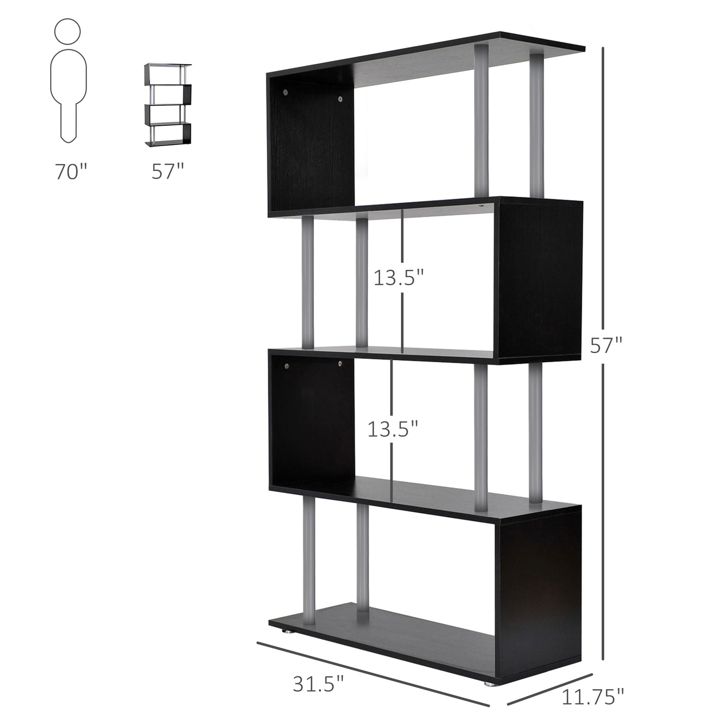 5-Tier Bookcase Storage Shelf- Black