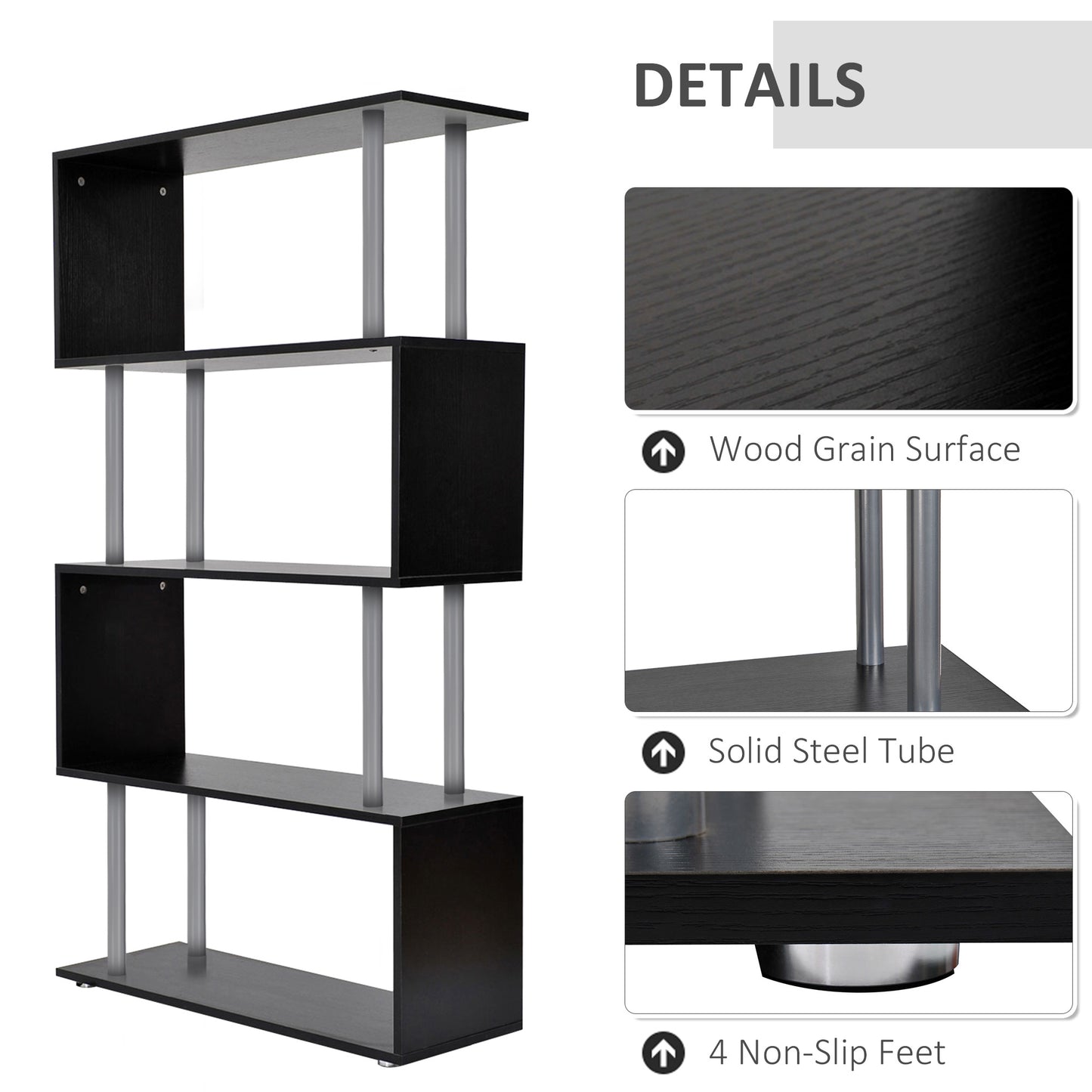 5-Tier Bookcase Storage Shelf- Black
